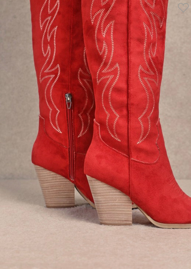 Abby Knee High Western Boots Red