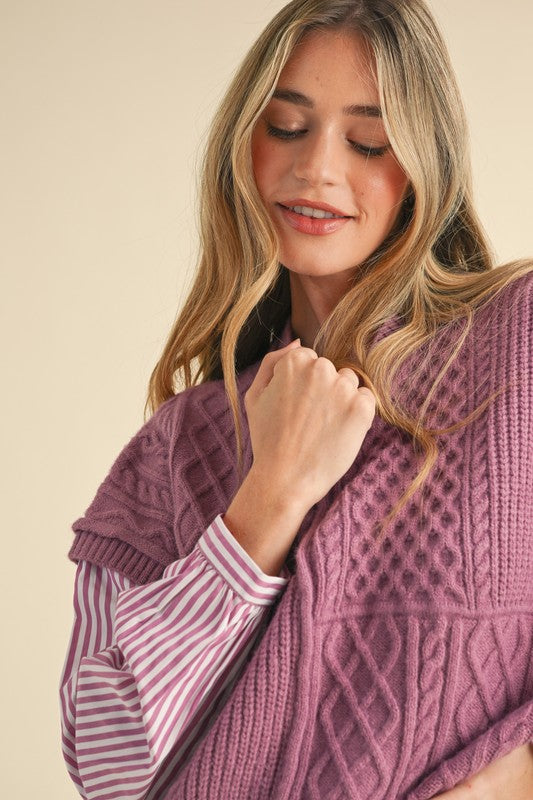 Striped Shirt ad Knit Sweater Combo Orchid