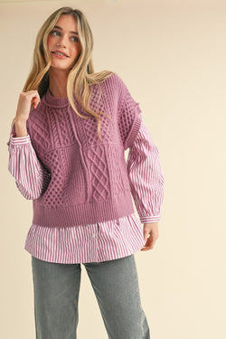 Striped Shirt ad Knit Sweater Combo Orchid