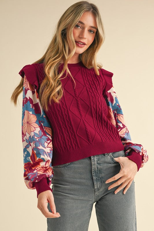 Floral Sleeve Sweater Top Blush