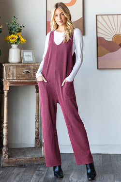 Ribbed Sleeveless Jumpsuit Dark Mauve