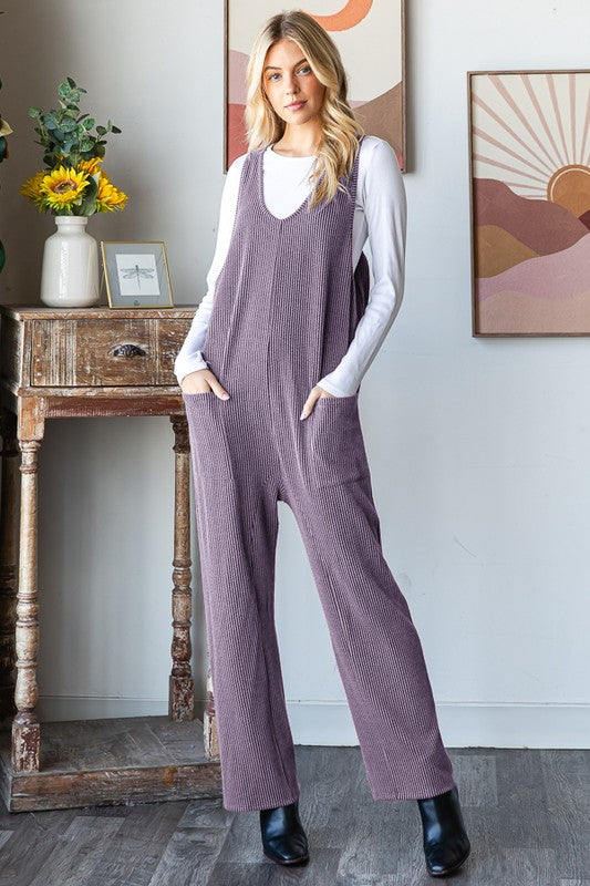 Ribbed Sleeveless Jumpsuit Dusty Lavender