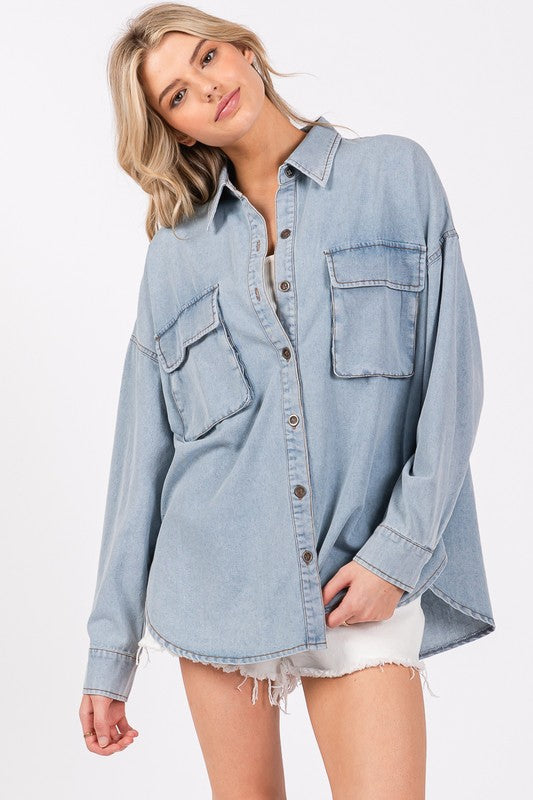 Washed Denim Oversized Shirt Light Denim