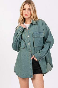 Washed Denim Oversized Shirt Sage