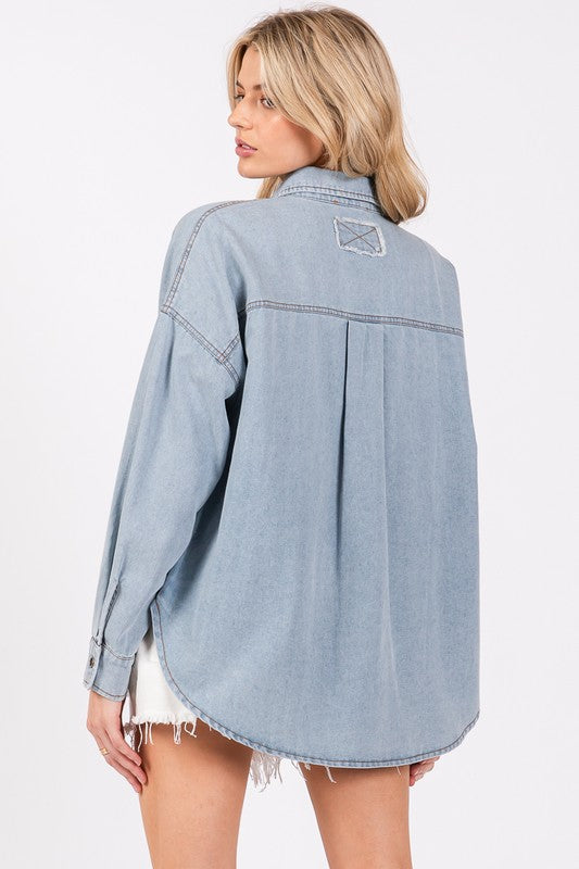 Washed Denim Oversized Shirt Light Denim