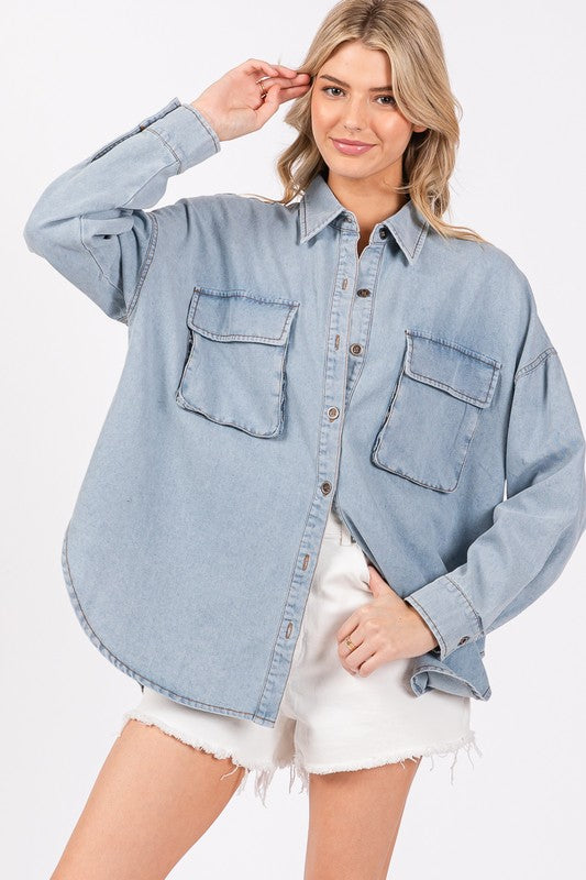 Washed Denim Oversized Shirt Light Denim