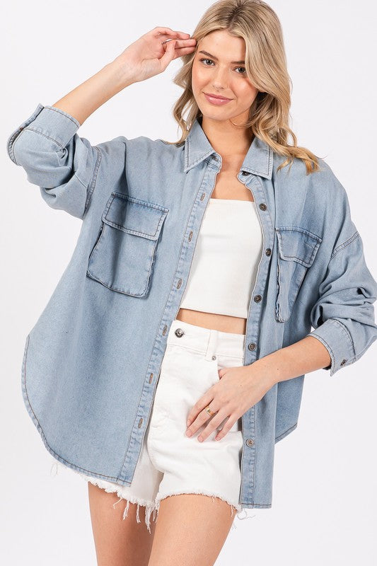 Washed Denim Oversized Shirt Light Denim