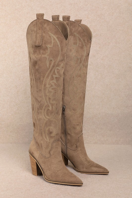 Western Knee High Boots Brown