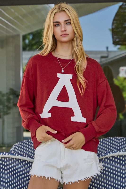 Acid Washed Sweatshirt "A" Logo Dark Red