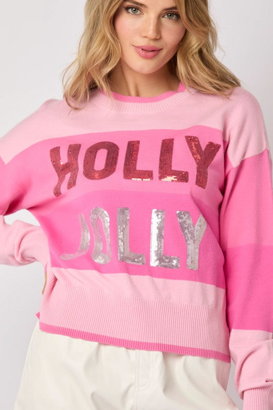 'Holly Jolly' Sequins Sweater Light Pink