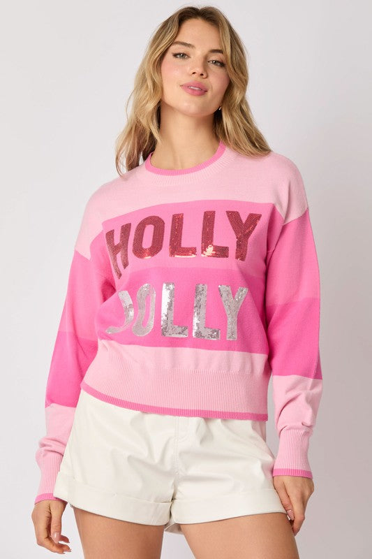 'Holly Jolly' Sequins Sweater Light Pink