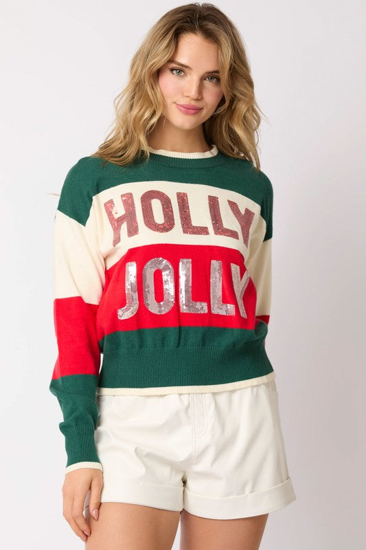 'Holly Jolly' Sequins Sweater Green Red