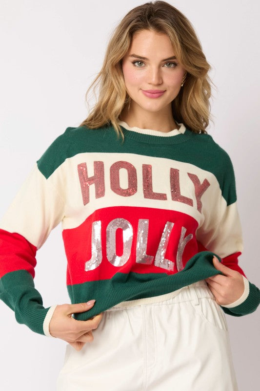 'Holly Jolly' Sequins Sweater Green Red