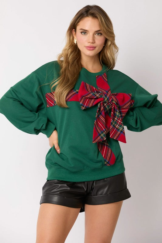 Ribbon Bow Christmas Sweatshirt Green