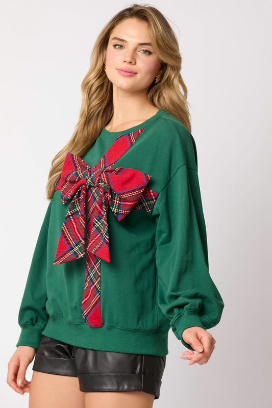 Ribbon Bow Christmas Sweatshirt Green