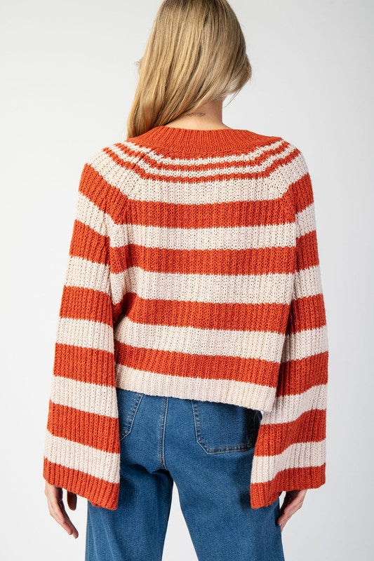 Striped Bell Sleeve Swaeter Top Orange