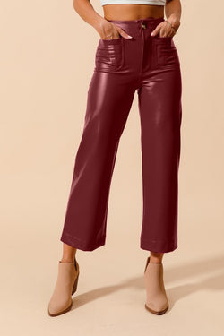 Faux Leather Wide Leg Boot Cut Pants Burgundy