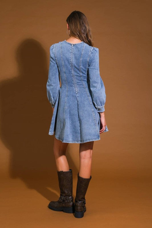 Denim Skater Mini Dress Medium