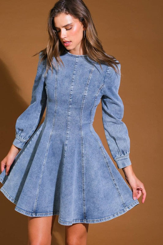 Denim Skater Mini Dress Medium