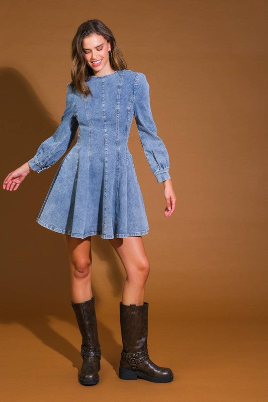 Denim Skater Mini Dress Medium