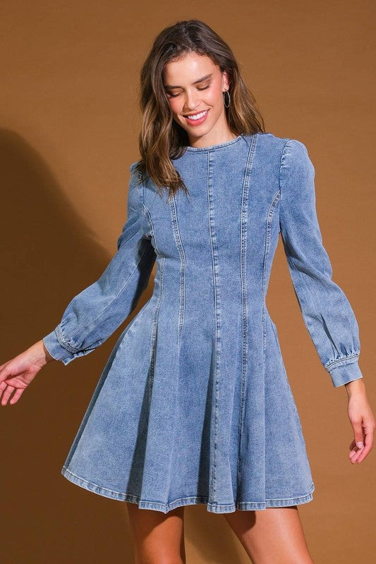 Denim Skater Mini Dress Medium