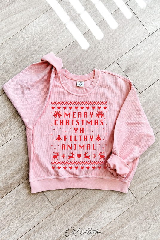 Merry Christmas Filthy Animal Pullover Pink