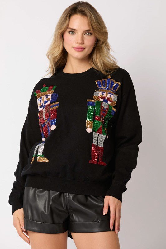 Nutcracker Sequin Loose Fit Sweater Black