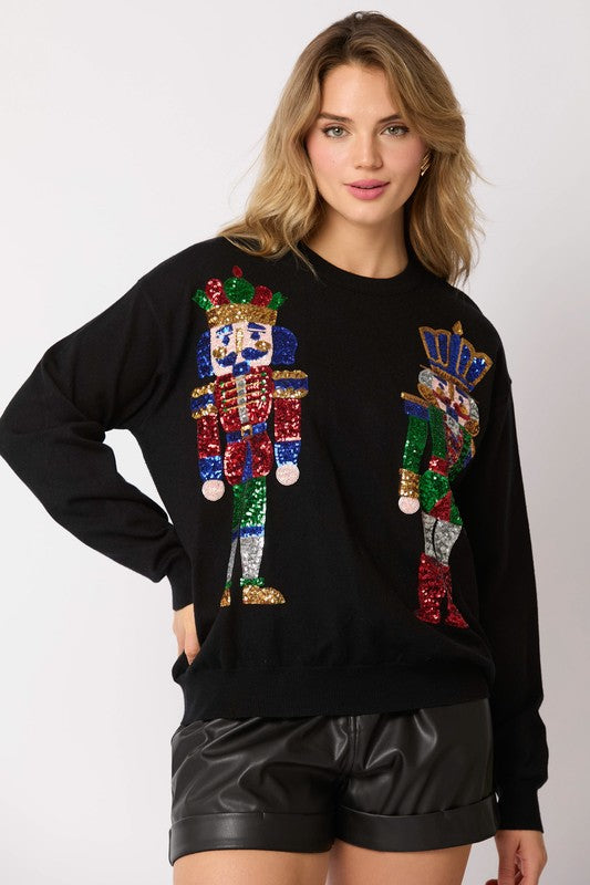 Nutcracker Sequin Loose Fit Sweater Black