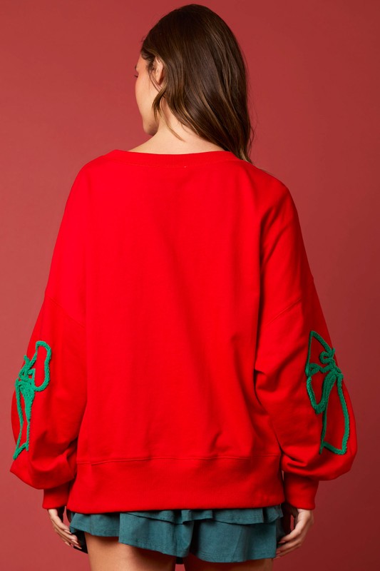 Christmas Bows Sweatshirt Top Red