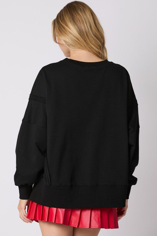 Christmas Lights Sequins Sweatshirt Top Black