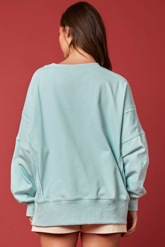 Christmas Lights Sequins Sweatshirt Top Baby Blue