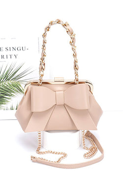 Bow Tie Top Handle Convertible Swing Bag Beige