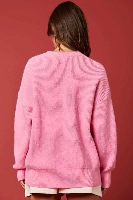 Merry Handmade Candycane Sweater Pink