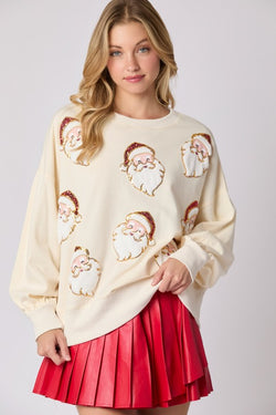 Santa Sequins & Fur Sweatshirt Top Cream