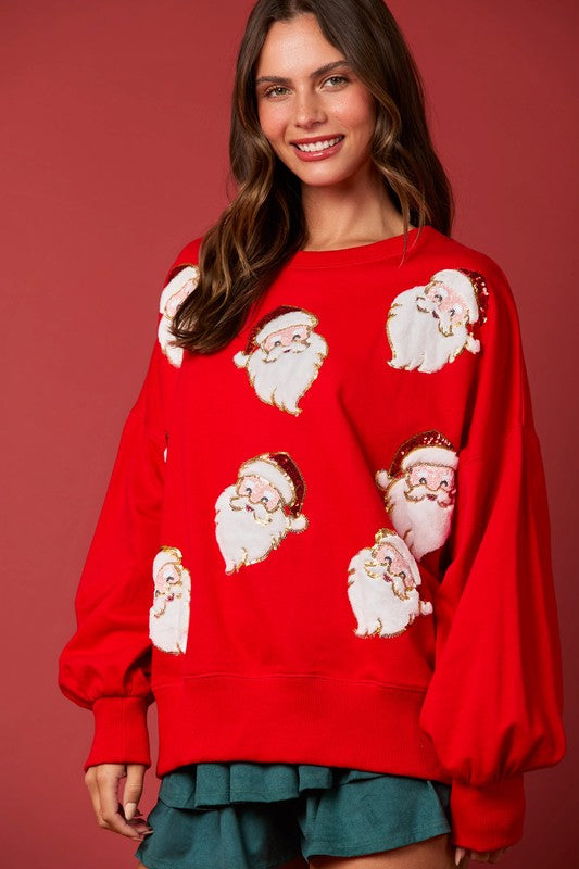 Santa Sequins & Fur Sweatshirt Top Red