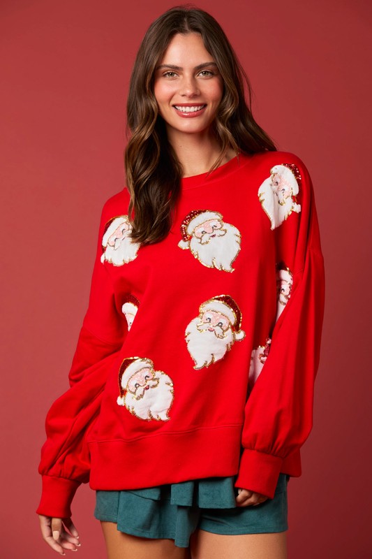 Santa Sequins & Fur Sweatshirt Top Red