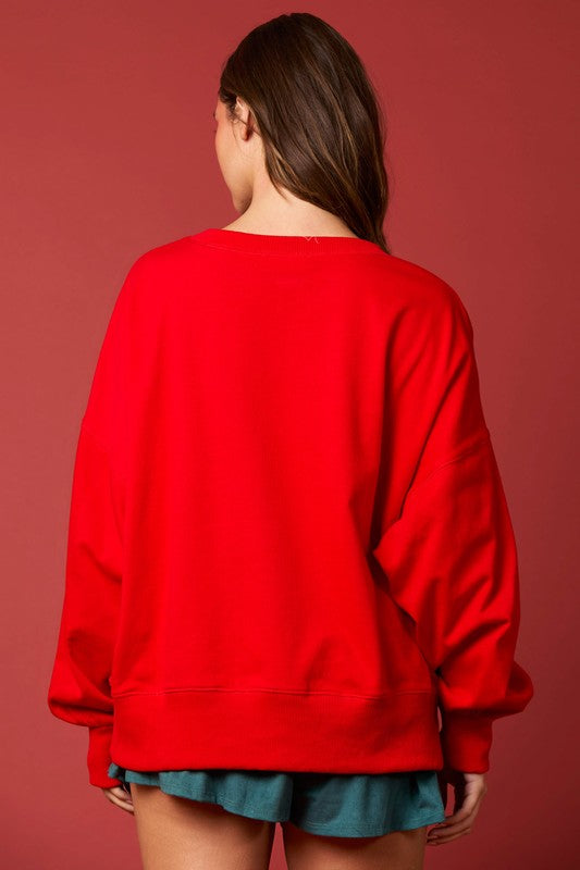 Santa Sequins & Fur Sweatshirt Top Red