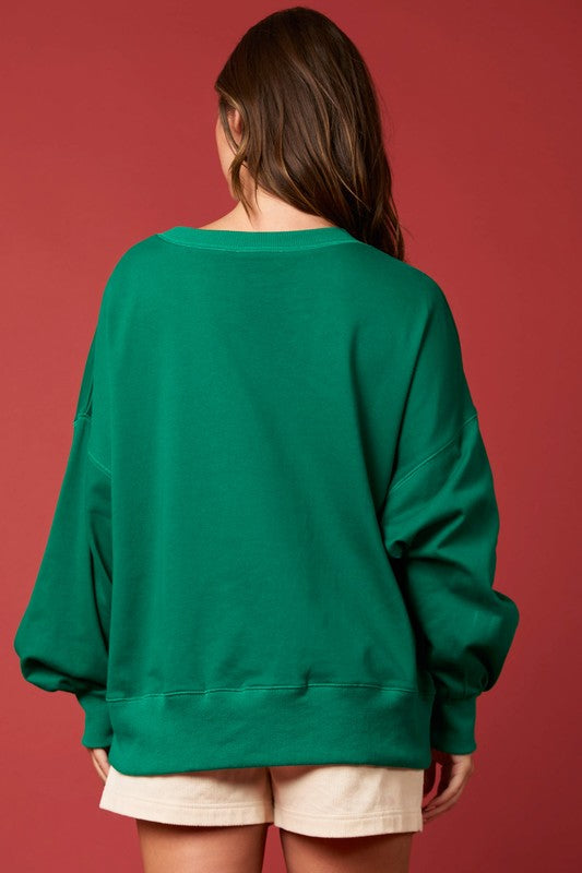 Santa Sequins & Fur Sweatshirt Top Green