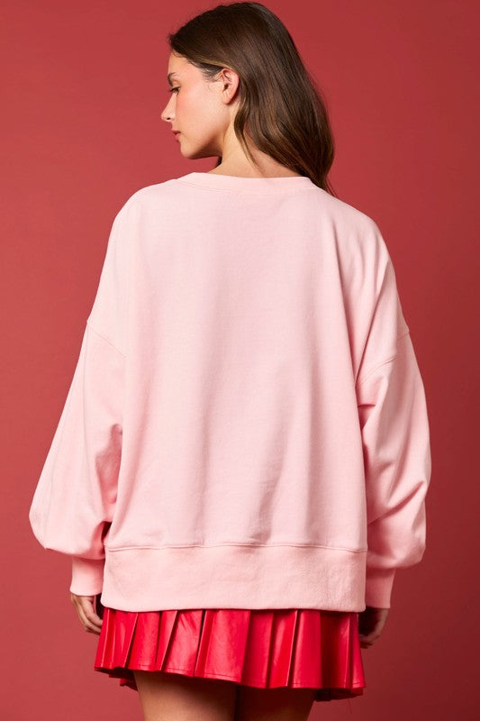 Santa Sequins & Fur Sweatshirt Top Pink