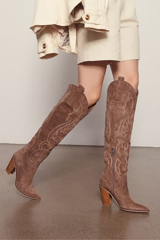 Western Knee High Boots Brown