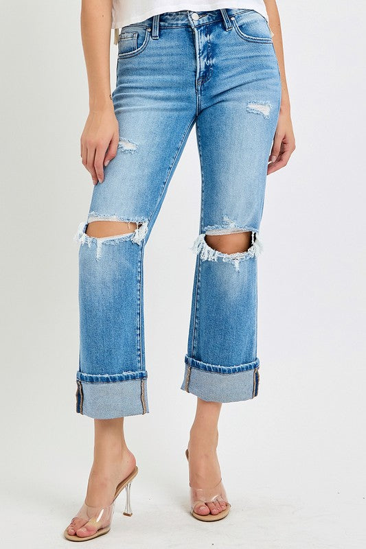 Mid Rise Straight Cuffed Jeans Medium