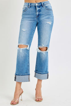 Mid Rise Straight Cuffed Jeans Medium