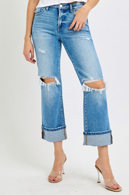 Mid Rise Straight Cuffed Jeans Medium