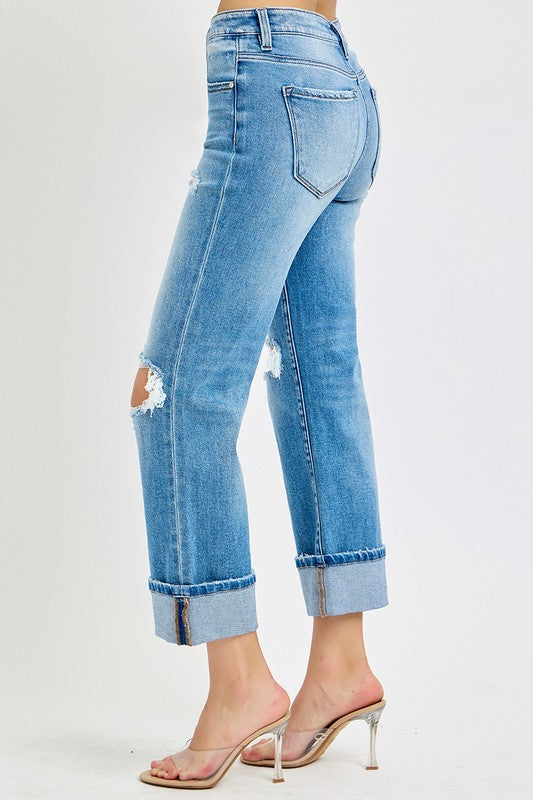 Mid Rise Straight Cuffed Jeans Medium