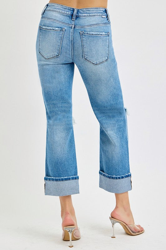 Mid Rise Straight Cuffed Jeans Medium