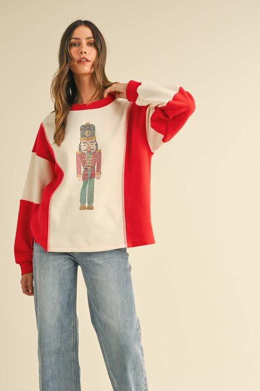 Nutcracker Color Block Top Cream/Red