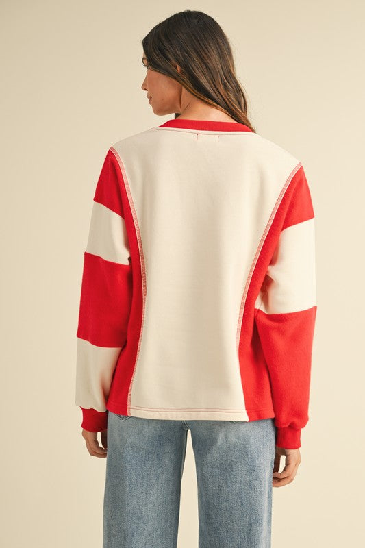 Nutcracker Color Block Top Cream/Red