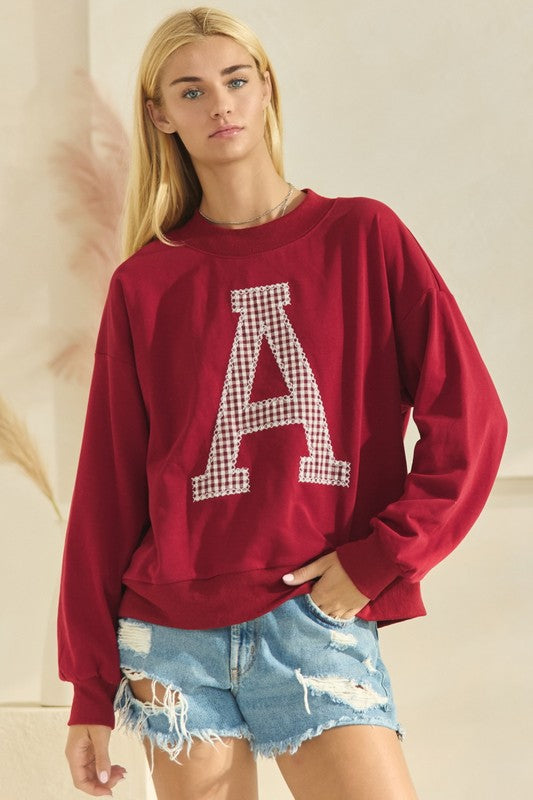 Gameday "A" French Terry Top Dark Red