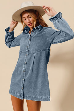 Washed Denim Button Down Mini Dress Denim