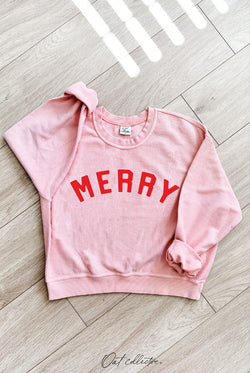 Merry Cropped Thermal Pullover Pink